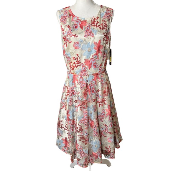 Tahari Arthur S. Levine Dresses & Skirts - Tahari Floral Sequin Embroidered Dress Sand Scarlet Sky 10 Wedding Cocktail‎ NWT